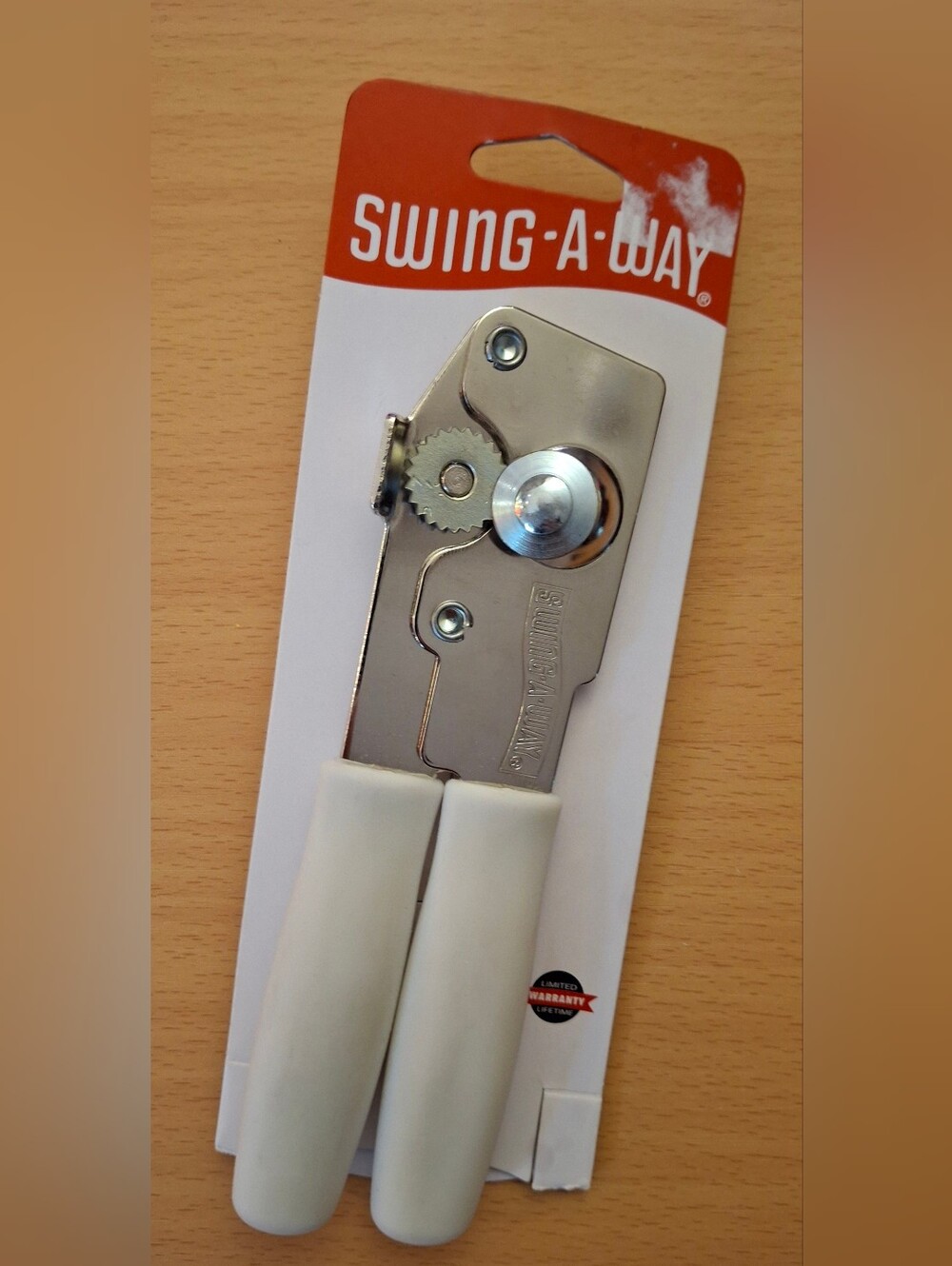 Swing-A-Way Manual Can Opener w/ White Handles, Metal, Model 107WH